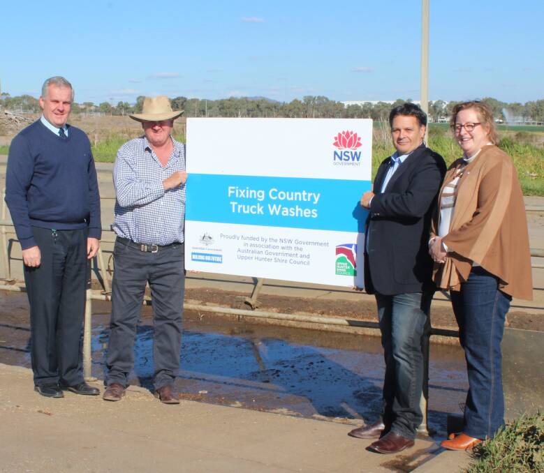 WORKS COMMENCE: Upper Hunter Shire Council’s General Manager Steve McDonald, Deputy Mayor Maurice Collison, Mayor Wayne Bedggood and Council’s Property and Business Coordinator Joanne McLoughlin at the Scone and Regional Saleyards for the start of ground work on the $11.8 million upgrade.