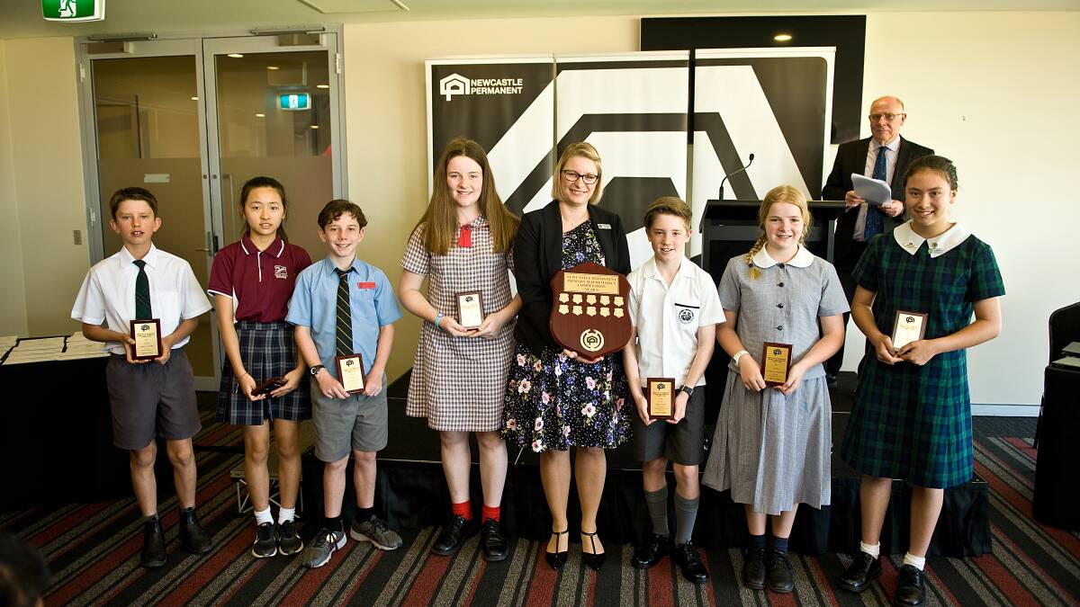 The seven Year 6 winners of the annual Newcastle Permanent Primary School Mathematics Competition.