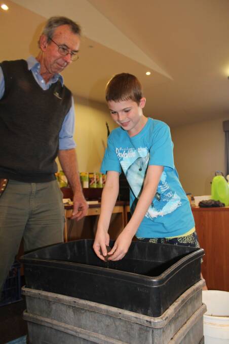 HANDS ON: Toby Singleton learnt the techniques to care for a worm farm at a recent orkshop.