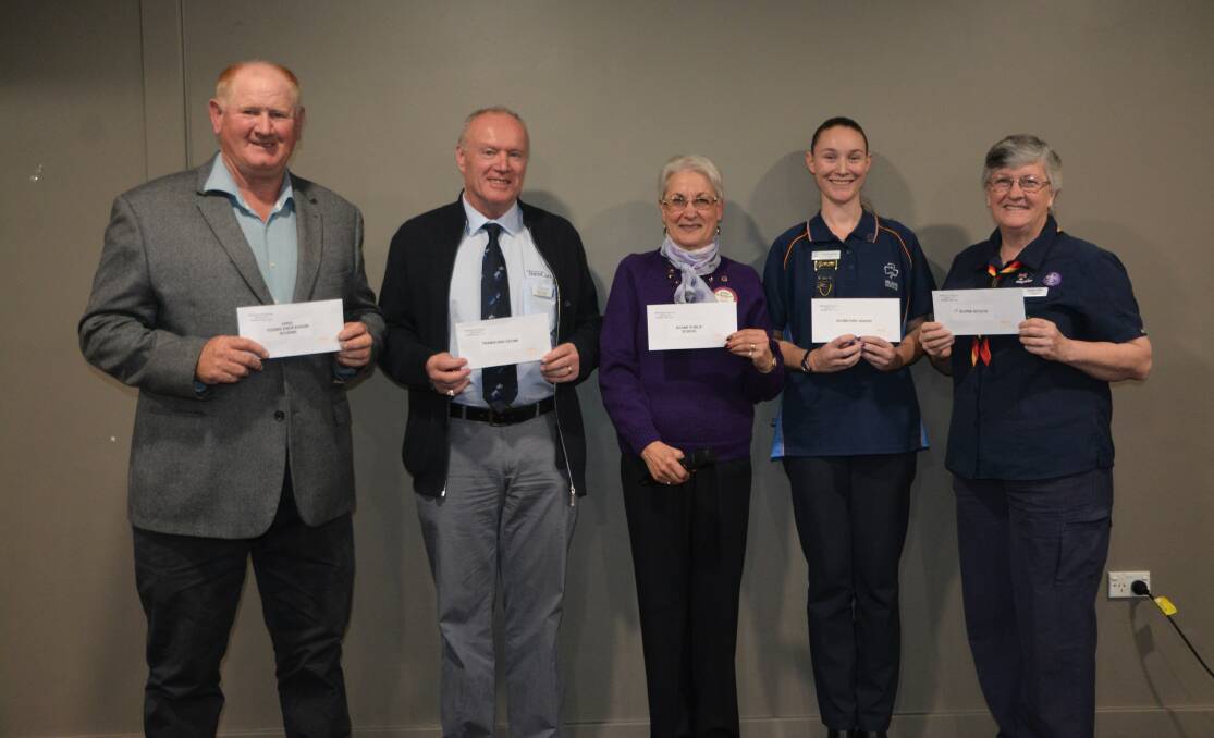 SUPPORT: Upper Hunter Shire Council Deputy Mayor Maurice Collison, TransCare general manager Garry Lane, Scone Lions President Maria Musumeci, Scone Girl Guides leader Lauren Jones and 1st Scone Scouts Cub Scout Leader Leonie Ford. 