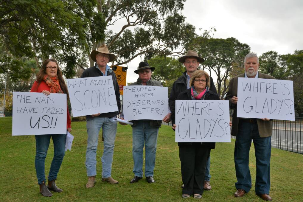 NOT HAPPY: Local residents Mary-Jane Blake, Richard Bell, Terry Brazier and Jenny Wade with the Shooters Fishers and Farmers PartyJohn Preston and Robert Brown at Elizabeth Park this morning.