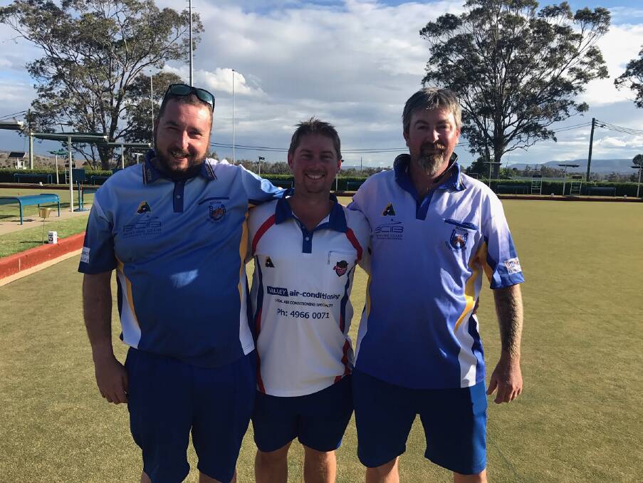 Three Bowl Triples tournament winners Kyle O’Keefe, David Riley and Ty Turnbull.
