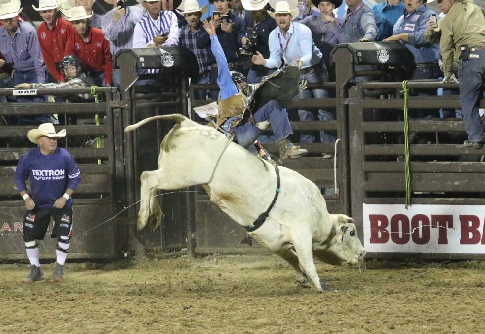 Chris Wilson won the first day of NHSFR bull riding with an 83-point ride. Photo: Ashley Randle Photography