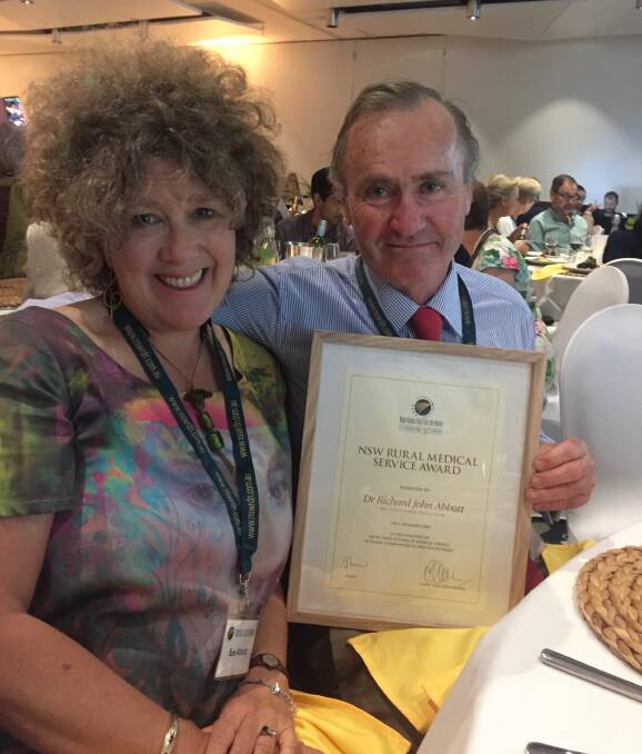 SERVICE AWARD: Richard with his wife Sue at the 2018 NSW Rural Medical Service Awards on Saturday night.