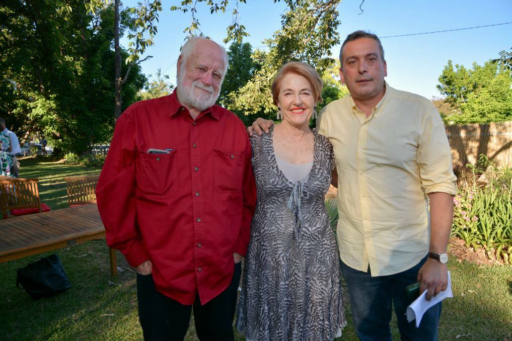 Scone Literary Festival patron Phillip Adams with President Janie Jordan and guest author Christos Tsiolkas at their very first Patrick White Oration in November 2019. 