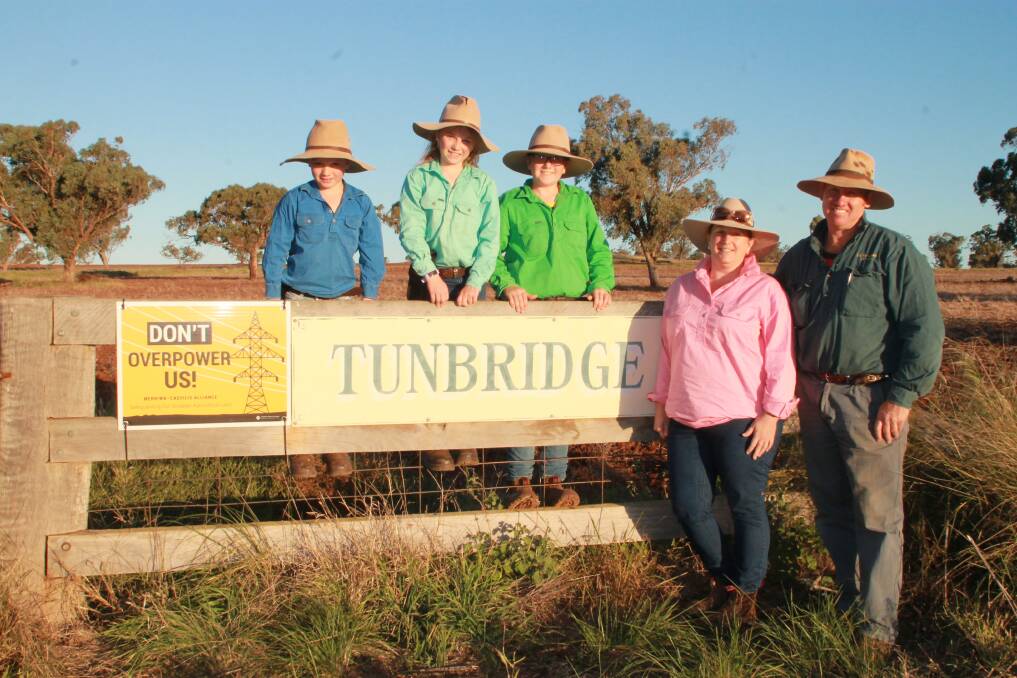 LOUD AND CLEAR: MCA president Peter Campbell, his wife Wendy and children Tom, Nick and Grace in front of their mixed farming property "Tunbridge" Flight Springs Road, Merriwa - one of the properties in the proposed corridor. Photo: Suppled 