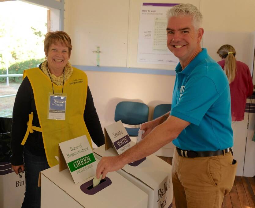 DEMOCRACY IN ACTION: independent candidate for New England Adam Blakester casts his vote on Saturday at a polling booth in Invergowrie. Photo: Facebook/AdamBlakester