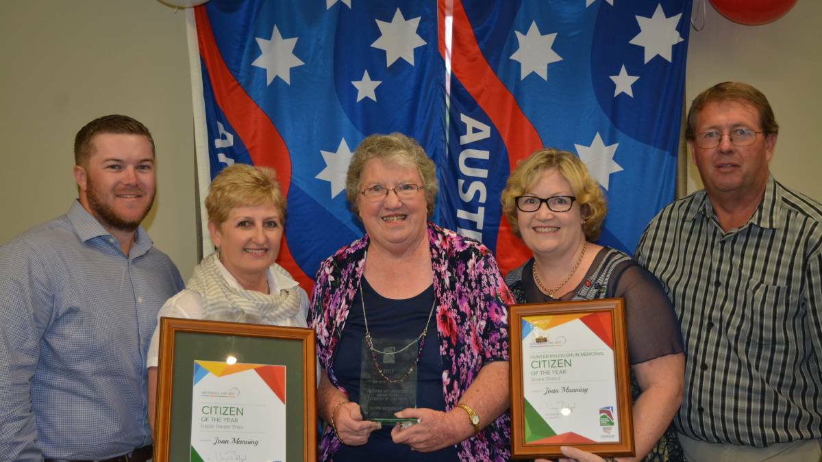 CITIZEN OF THE YEAR: Last year's Citizen of the Year Award winner, Joan Manning (middle) at the 2017 Upper Hunter Shire Australia Day Ceremony.
