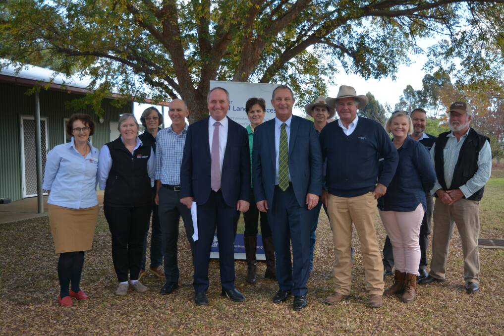 DROUGHT FUNDING: Upper Hunter MP Michael Johnsen and New England MP Barnaby Joyce with representatives of the local farming community and LLS staff on Tuesday. 