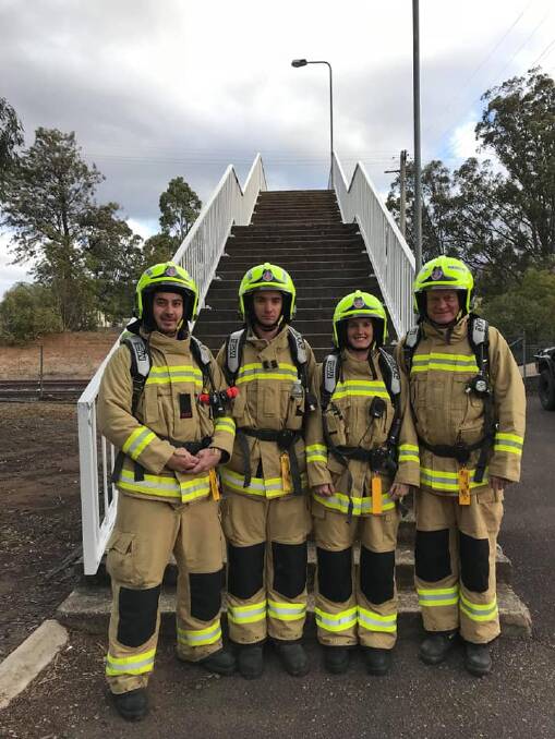 CHALLENGE ACCEPTED: Retained firefighters Adam Ahmad, Liam Hobbs, Dayna Hynes and Sandy Archibald training hard ahead of the climb. Photo: 390 Murrurundi Fire & Rescue