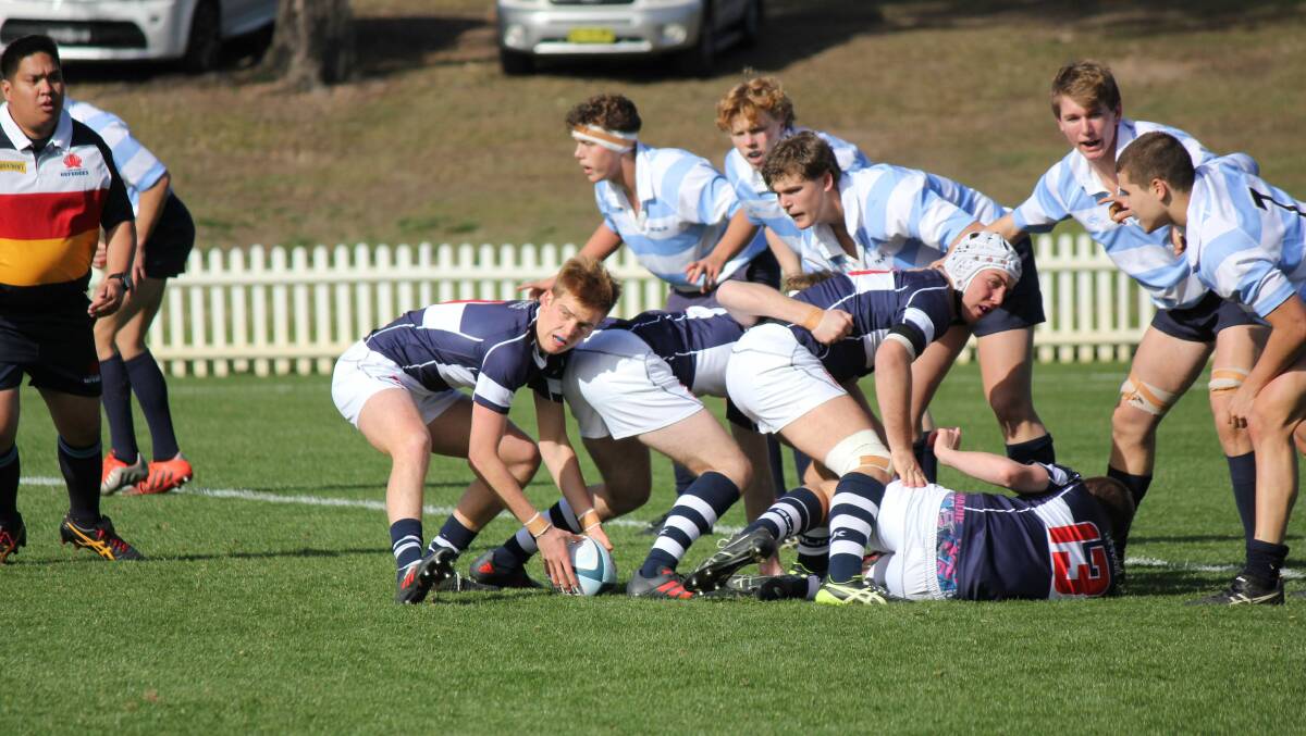 Edward Bell (pictured getting the ball away during a game against The Kings School last year) will take to the field in the NSW Country Under 18s to play City at Camden this weekend. 