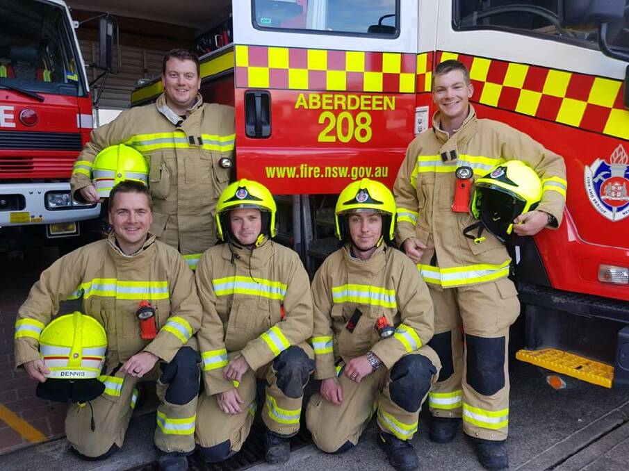 CHALLENGE ACCEPTED: Ryan King (top left), Riley Burgin (top right),Kane Dennis, Kane Duggan and Sid Bailey (front L-R) are training to climb the Sydeny Tower. Absent: Matt Thompson. Photo: Fire and Rescue NSW Station 208 Aberdeen