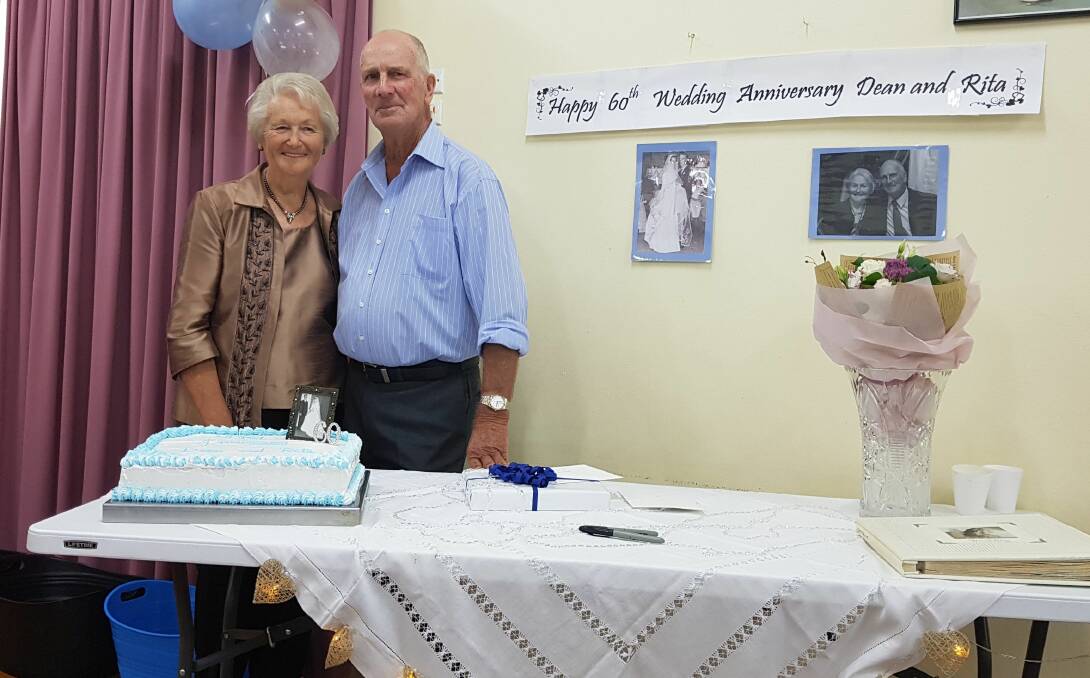 HAPPY: Dean and Rita celebrating their Diamond Wedding Anniversary with family and friends at the Scone Senior Citizens Centre. Photo: Supplied. 
