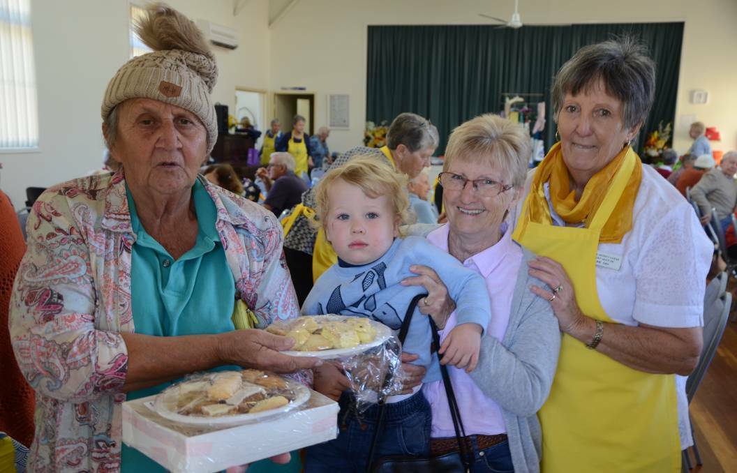 GRATEFUL: Brain cancer survivor Ellen Palmer with Dorothy Noonan, Eddie Hodges, 3.5 years, and Scone and District Cancer Support Group president, June Day at the Scone and District Cancer Support Group Biggest Morning Tea in 2018. 