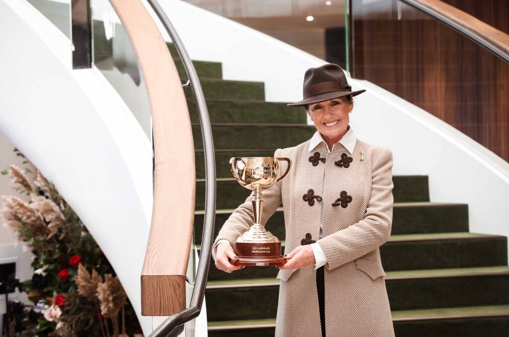 CUP TOUR LAUNCH: Victoria Racing Club Chairman Amanda Elliott with the Lexus Melbourne Cup. 