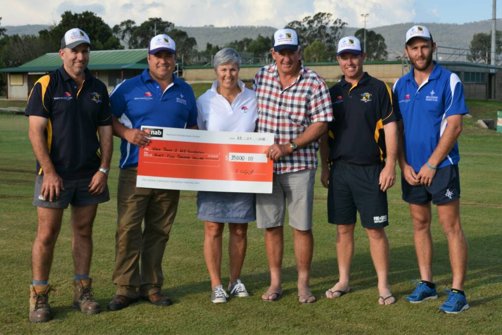 A cheque for $35,000 was presented to Where There's A Will, surpassing the previous years' figure. Pictured: Steve Clydsdale, Ben McRae, Pauline Carrigan, Hilton Carrigan, Andrew Clydsdale and Chris Simpson.