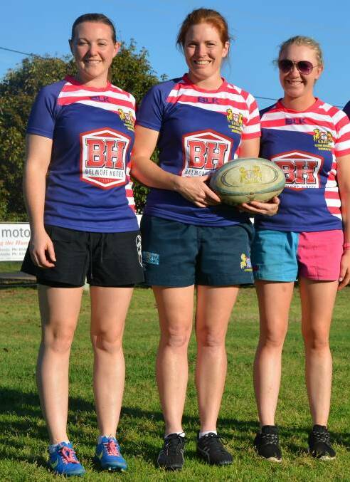 KICKING GOALS: Scone Brumbies players Roisin Griffin, Sally Bowe and Tayah Clout gearing up for the Women's 7s tournament in November.