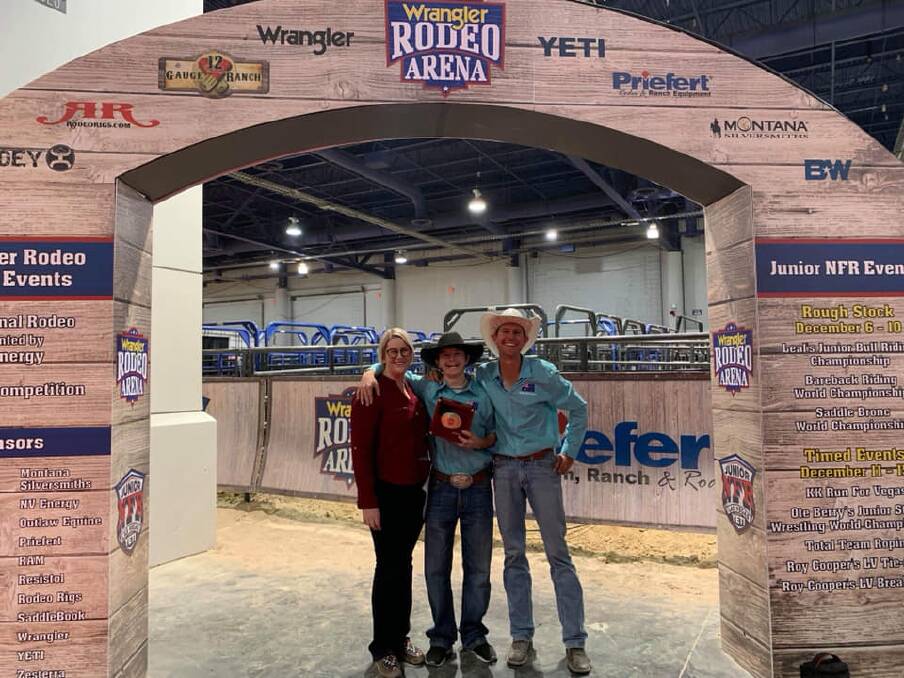 TOP OF THE WORLD: Scone's Christopher Wilson was crowned the new World Champion 14-15 Division Bull Rider at 2018 Junior National Finals Rodeo in Las Vegas. Photo: Patricia Doak