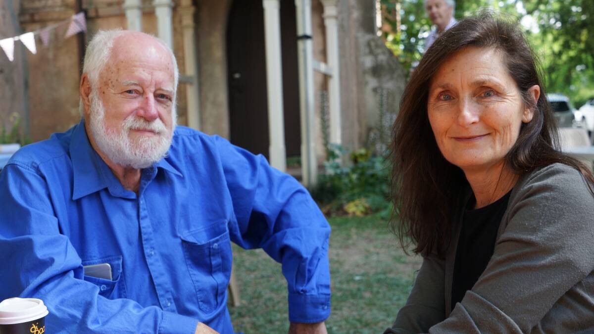 LOVE OF LITERATURE: Phillip Adams with Newcastle Herald Journalist Joanne McCarthy at the 2017 Scone Literary Festival.