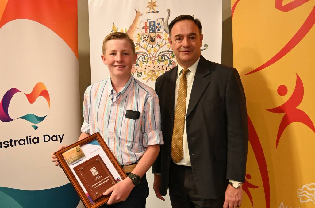Macarthur Bettington was named Murrurundi Young Achiever of the Year. Pictured with Upper Shire Council General Manager Greg McDonald. Picture by Jess Wallace. 