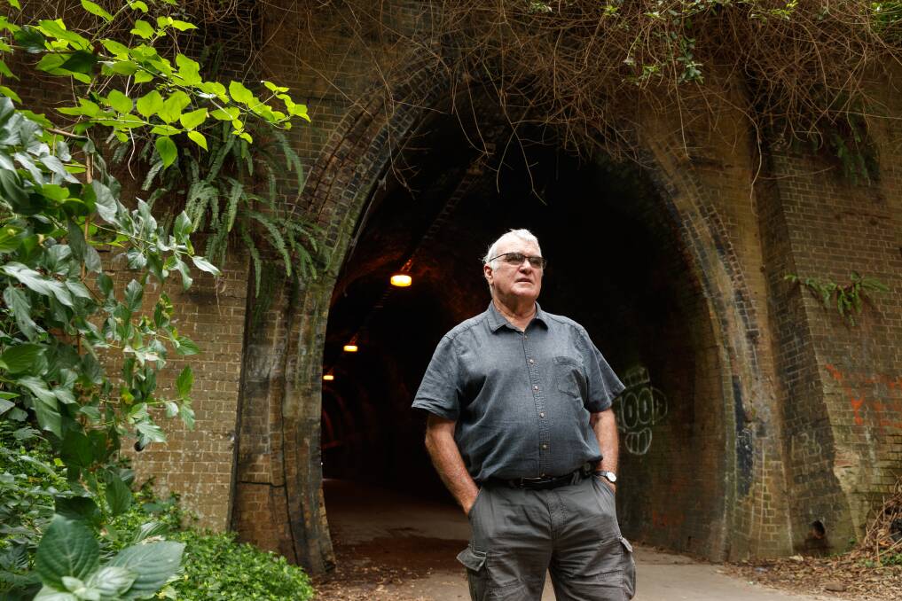 Rail historian Ed Tonks at the northern portal of Redhead Tunnel. Picture: Max Mason-Hubers 