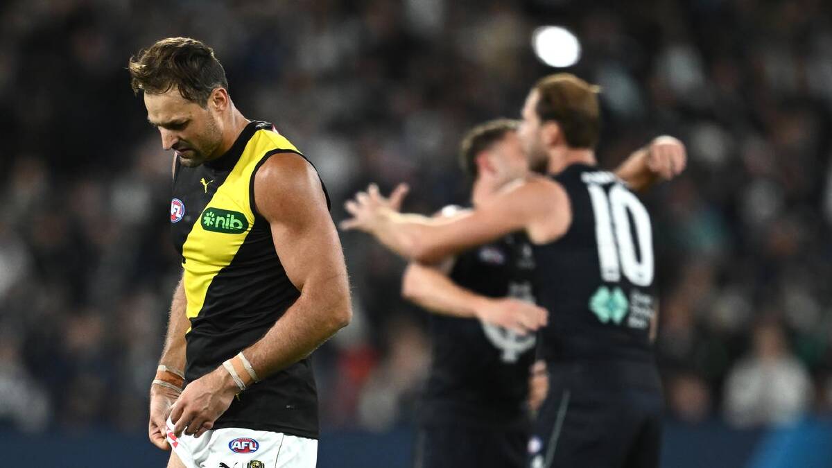 The disappointment on the face of Toby Nankervis sums up Richmond's near-miss. (Joel Carrett/AAP PHOTOS)