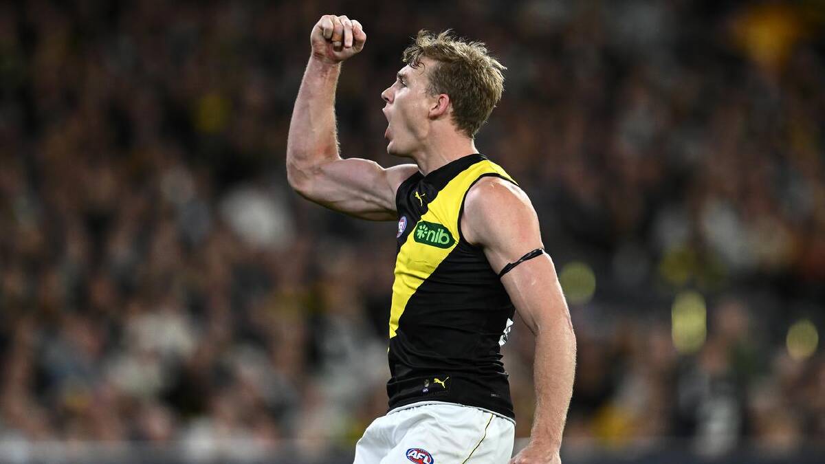 Tom Lynch did enjoy kicking a first-quarter goal for Richmond at the MCG. (Joel Carrett/AAP PHOTOS)