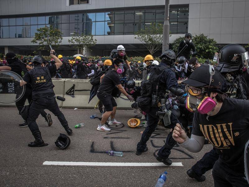 Riot police and protesters look set to clash again during anti-government protests in Hong Kong.