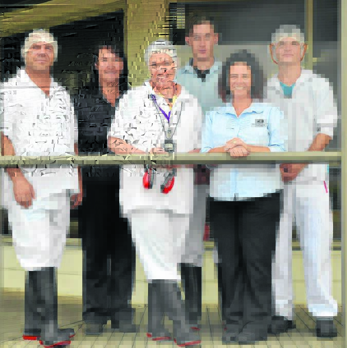 Hunter Valley Quality Meats human resources manager Leah Welsh and human resources officer Angela Power with new employees Faron Winwood, Anita Johnson, Braiden Lewis and Ethan Cottom. 