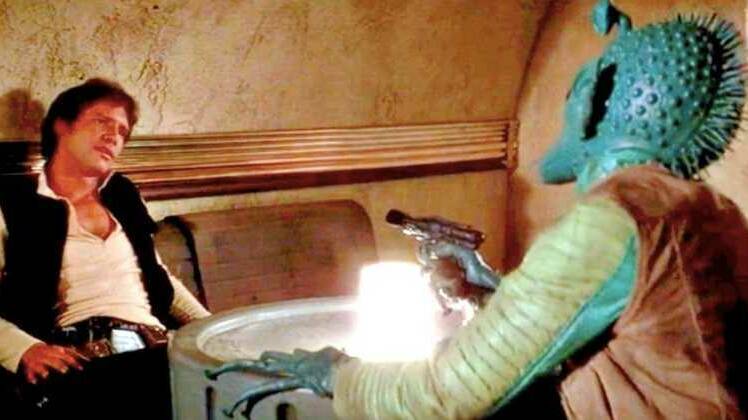 Han Solo shot first in the Mos Eisley cantina. True story.