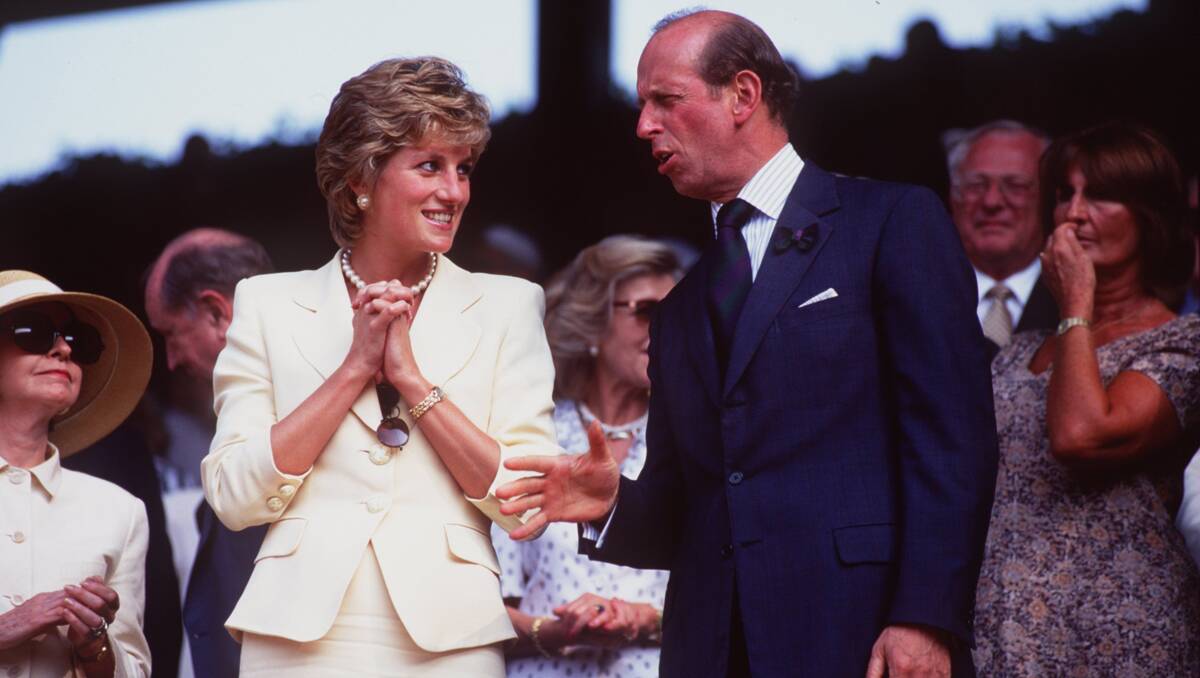 Princess Diana chats with the Prince of Kent in this photo from 1995. Picture: Getty Images.
